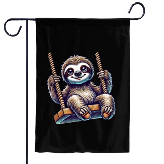 Cute sloth swing cartoon playground animal Garden Flags