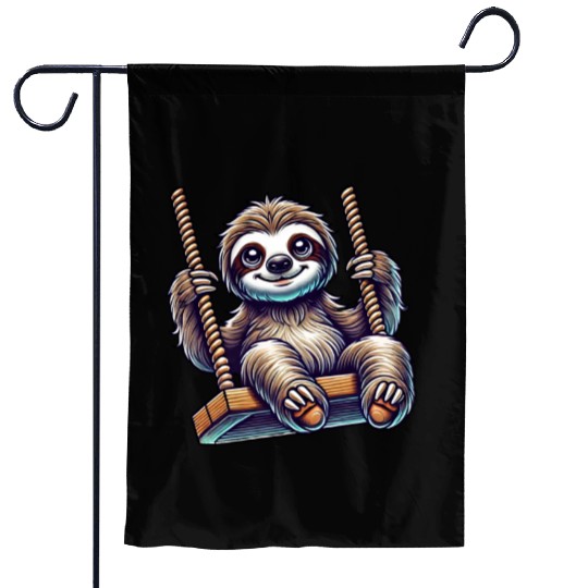 Cute sloth swing cartoon playground animal Garden Flags