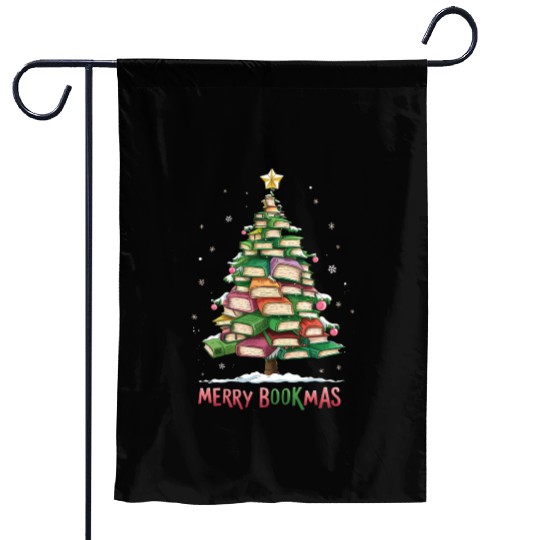 Christmas Book Lover Tree Librarian Merry Bookmas Garden Flags
