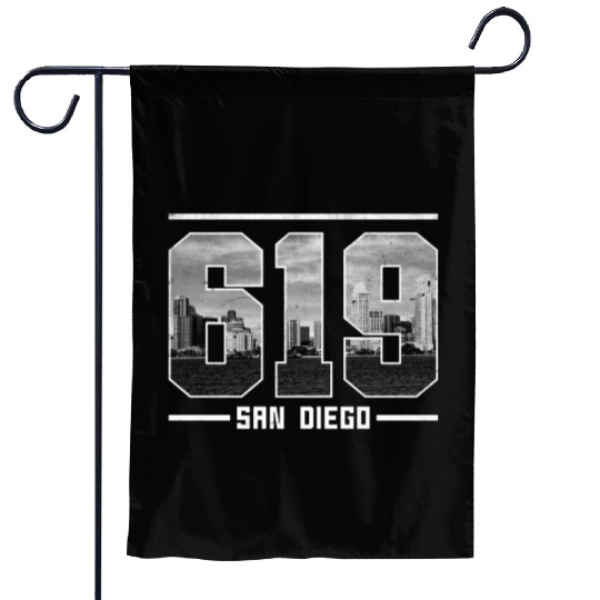 Vintage San Diego 619 Area Code California Skyline Garden Flags