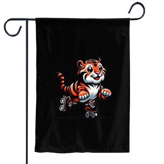 Cute Inline Skater Tiger Garden Flags
