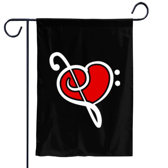 2 Music Bass Clef Heart Love Note Two Treble Sound Garden Flags