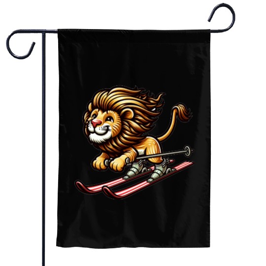 Cute Skier Lion Garden Flags