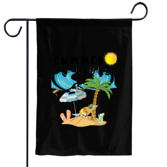 Summer Vibes Beach Scene Garden Flags