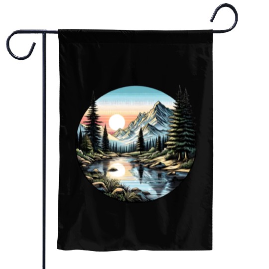 Tranquil Mountain Sunrise: Serene Landscape Art Garden Flags