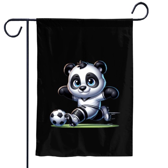 Cute Soccer Player Panda Garden Flags