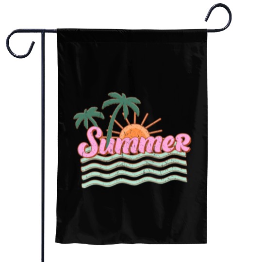 Vibrant Summer Sunset with Palm Trees Garden Flags
