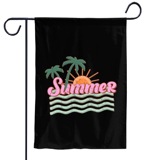 Vibrant Summer Sunset with Palm Trees Garden Flags