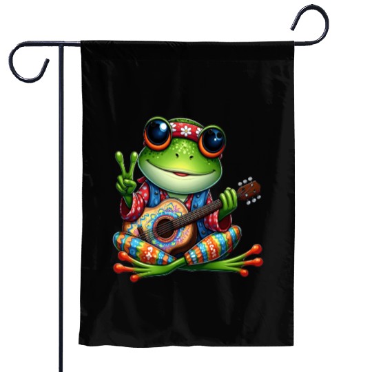 Cute Guitar Frog Garden Flags