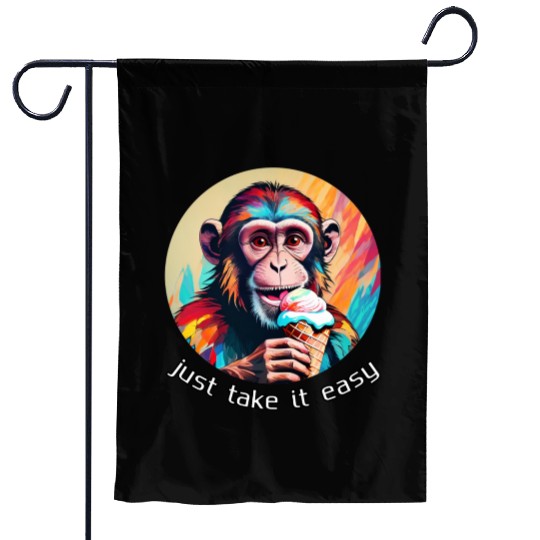 Monkey eating ice cream with a big smile Garden Flags