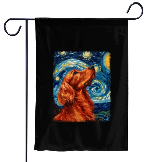 Irish Setter Dog Starry Night Painting Garden Flags