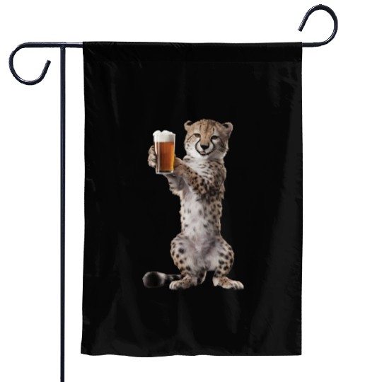 Cheetah Drinking Beer Realistic Garden Flags