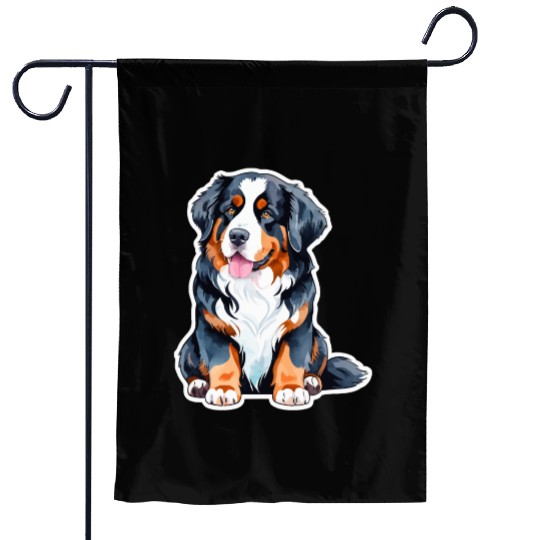 Bernese Mountain Dog Watercolor Garden Flags