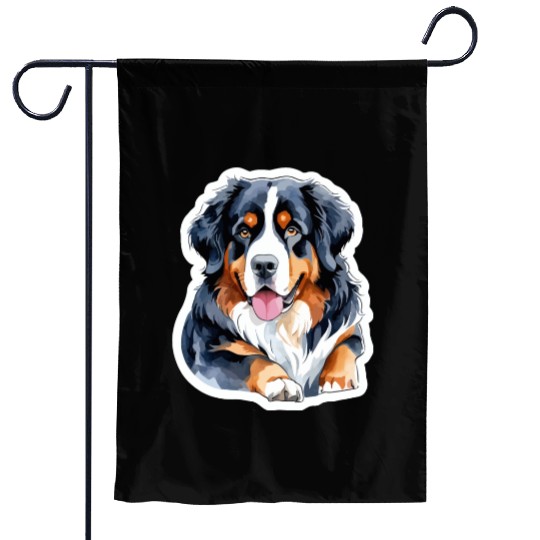 Bernese Mountain Dog Watercolor Garden Flags