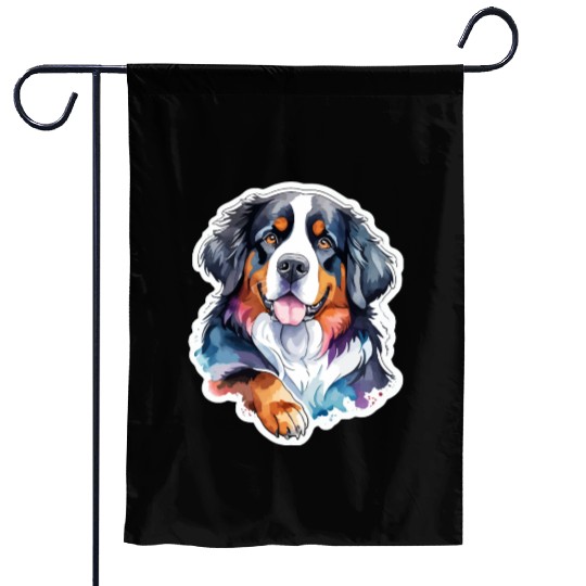 Bernese Mountain Dog Watercolor Garden Flags