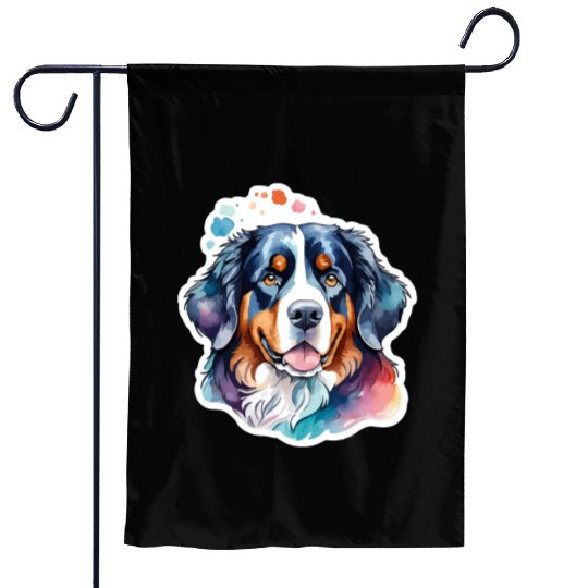 Bernese Mountain Dog Watercolor Garden Flags