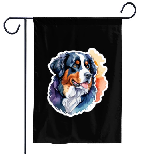 Bernese Mountain Dog Watercolor Garden Flags