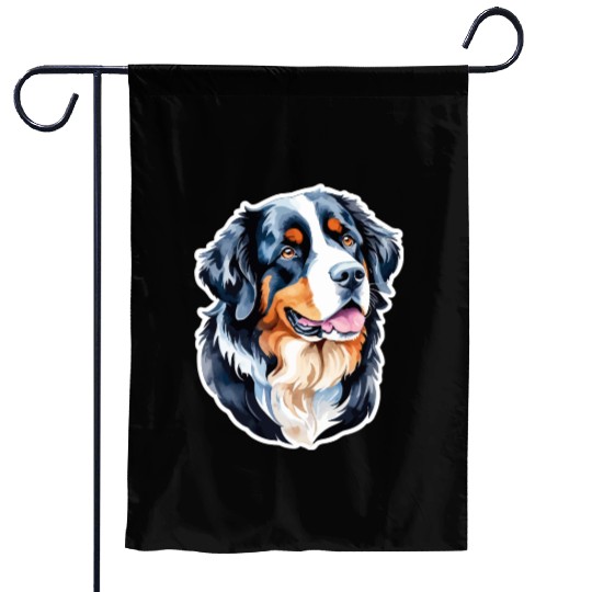 Bernese Mountain Dog Watercolor Garden Flags