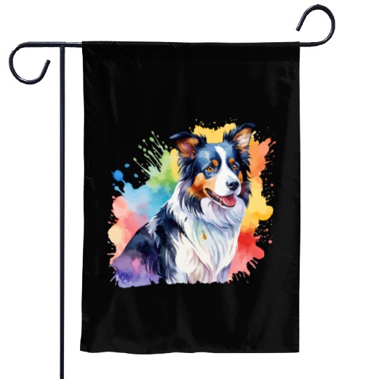 Border Collie Watercolor Garden Flags