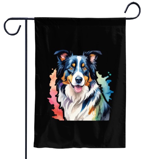 Border Collie Watercolor Garden Flags