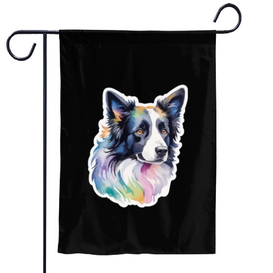 Border Collie Watercolor Garden Flags