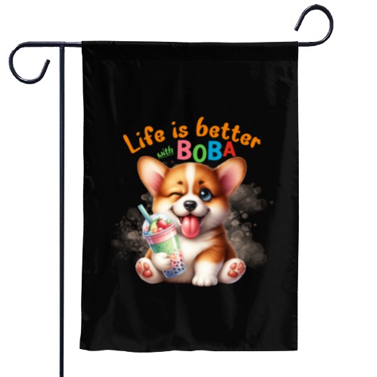 Corgi with BOBA tea Milk TEA Bubble tea Garden Flags