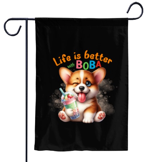 Corgi with BOBA tea Milk TEA Bubble tea Garden Flags