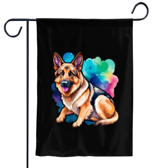 German Shepherd Watercolor Garden Flags