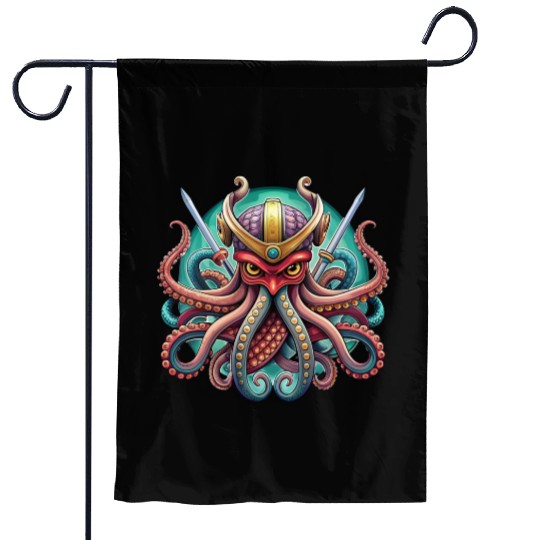 Colorful octopus samurai illustration Garden Flags