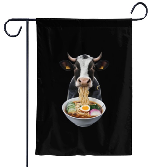 Cow Eating Ramen Realistic Garden Flags