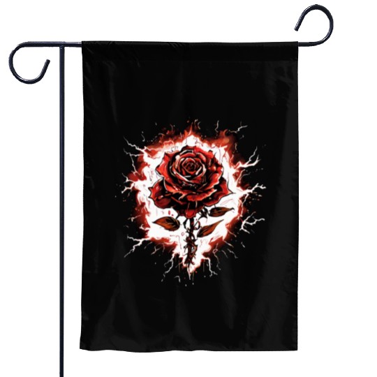 Red Rose With Lightning Round İt Garden Flags