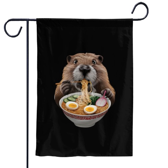 Beaver Eating Ramen Realistic Garden Flags