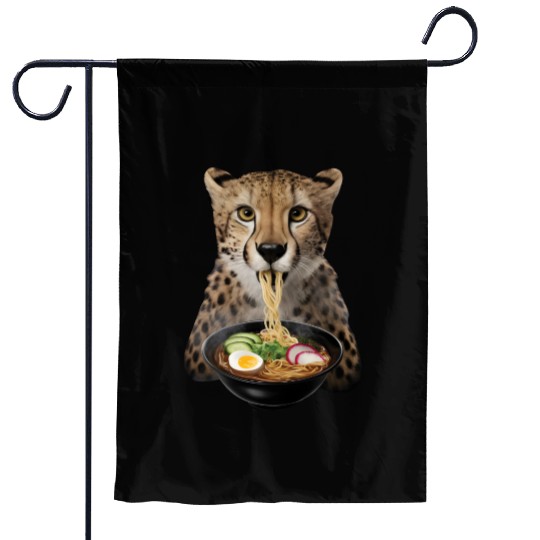 Cheetah Eating Ramen Realistic Garden Flags