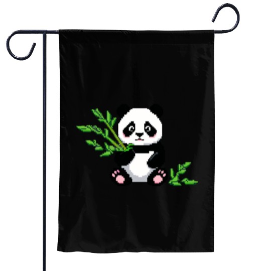 A pixel art of a panda with a bamboo leaf Garden Flags