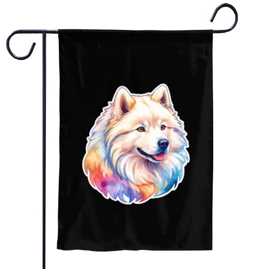 Samoyed Dog Watercolor Garden Flags