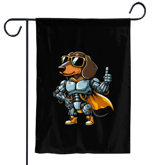 Dachshund robot cyborg sci-fi dog mech design Garden Flags