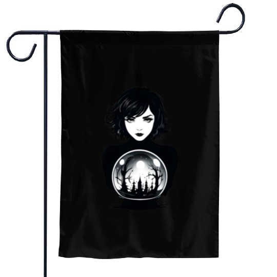 Witchy Woman Gazing into a Crystal Ball Garden Flags