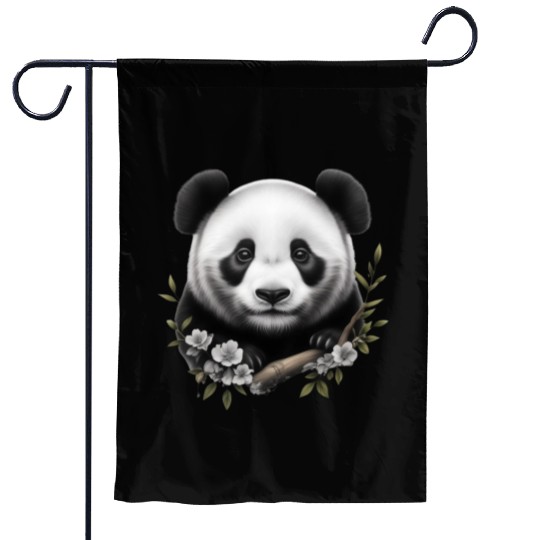 Cute Panda with Flowers Garden Flags