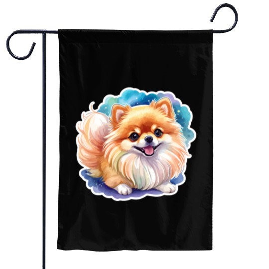 Pomeranian Watercolor Garden Flags