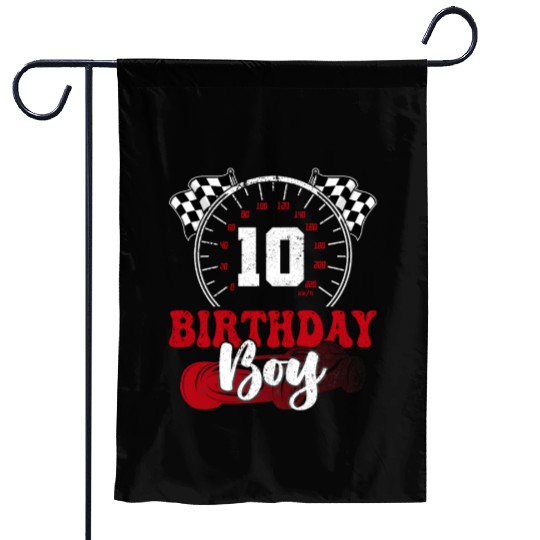Race Car 10th Birthday Boy Party Pit Crew Garden Flags