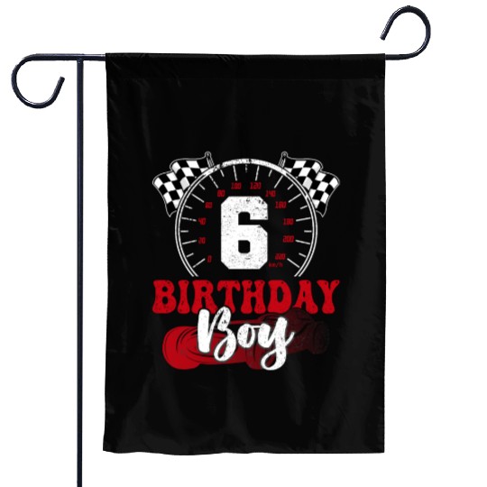Kids Birthday Boy 6 Race Car 6th Birthday Garden Flags