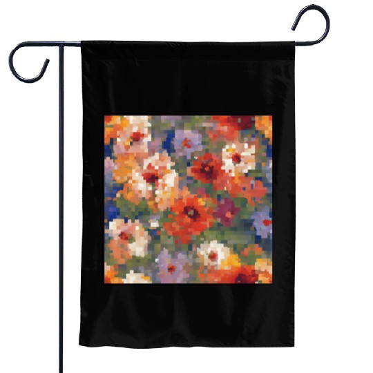 Retro Pixel Floral Design Garden Flags