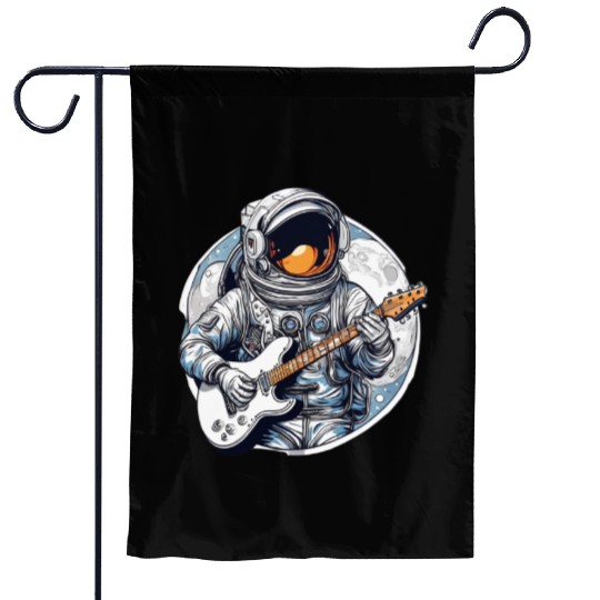 Astronaut plays guitar on a planet in space Garden Flags