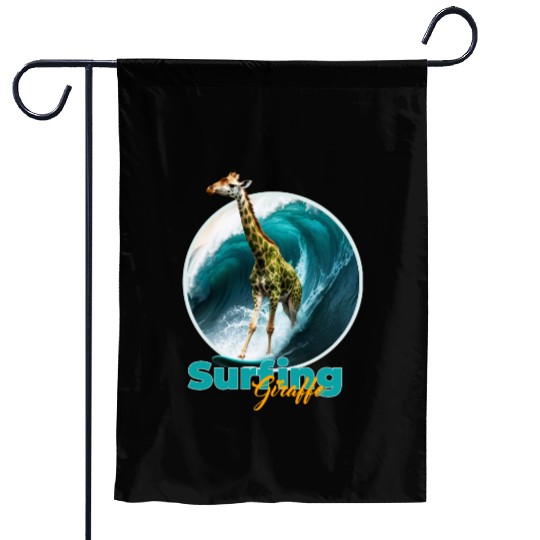 Surfing Giraffe in a Storm Garden Flags