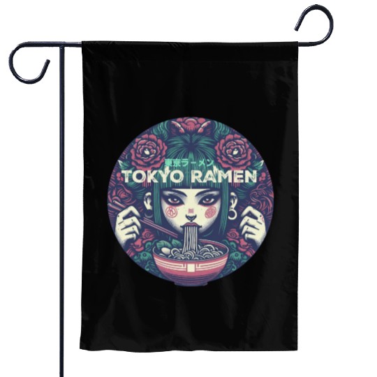 Tokyo ramen,punk girl having ramen Garden Flags