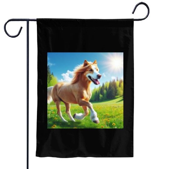The golden retriever-horse Garden Flags