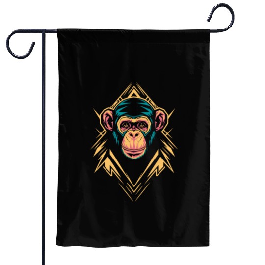 Vibrant Geometric Monkey Art with Neon Colors Garden Flags