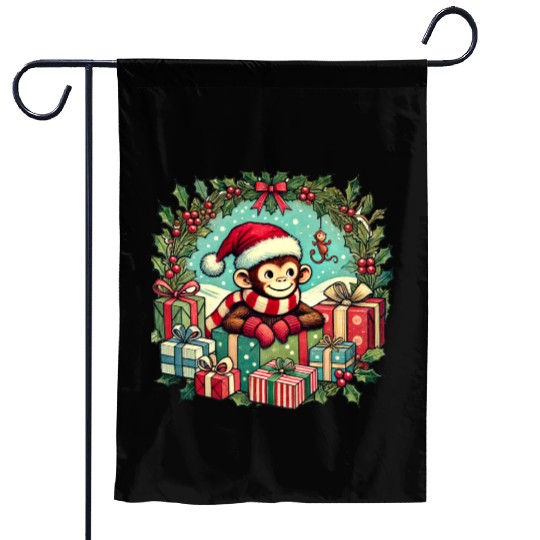 Christmas Monkey Garden Flags