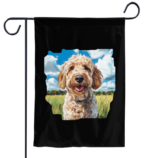 Labradoodle Field Nature Golden Doodle Watercolor Garden Flags