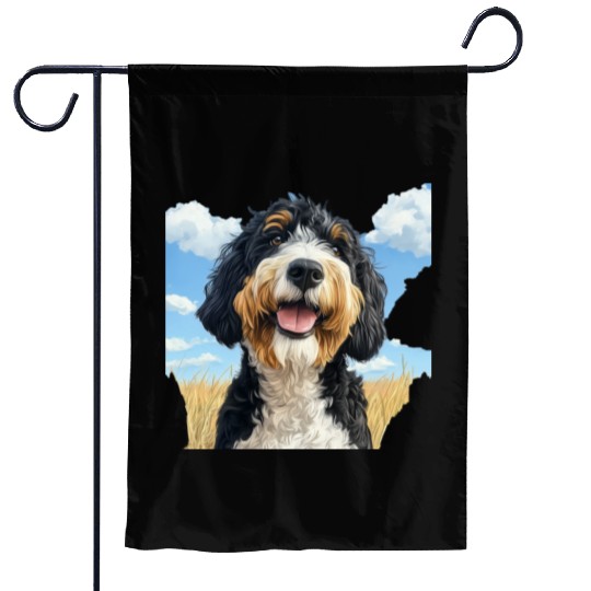 Bernedoodle Field Nature Bernedoodle Watercolor 2 Garden Flags